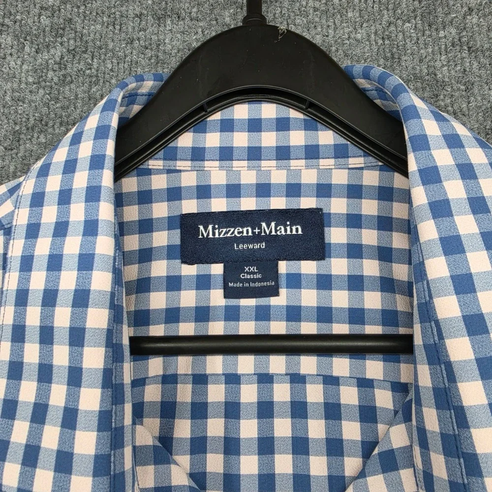 Mizzen+Main Leeward Mens XXL Classic Fit Blue White Gingham Dress Shirt 1WS-1224